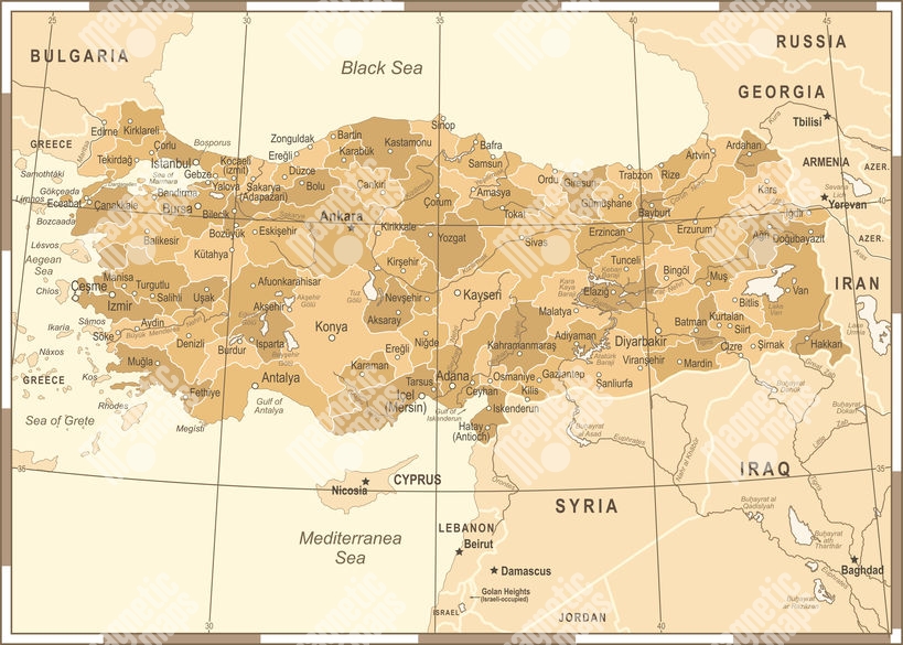 Magnetická mapa turecka vintage hnedá