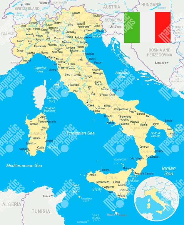 Magnetick Mapa Talianska Ilustrovan Farebn